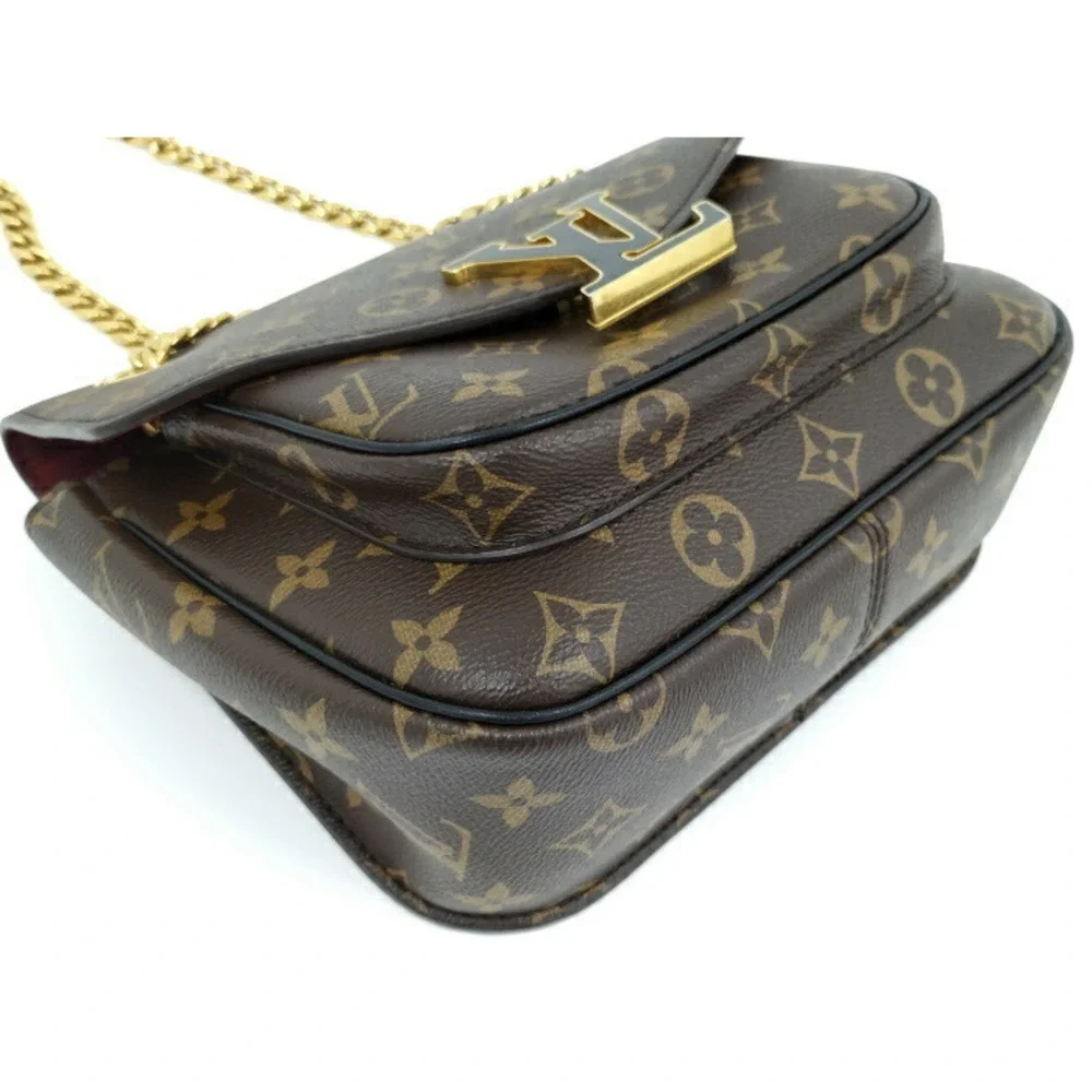 Louis Vuitton Monogram Canvas Shoulder Bag with Gold Hardware and Black Strap
